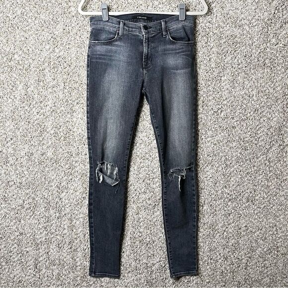 J Brand Gray Nemesis Mid-Rise Distressed Knee Super Skinny Stretch Jeans 27 - Picture 2 of 8